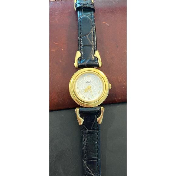 Women's 27mm Gold Tone Anne Klein II Watch, Leather Band, Relief Pattern Face - Picture 3 of 4